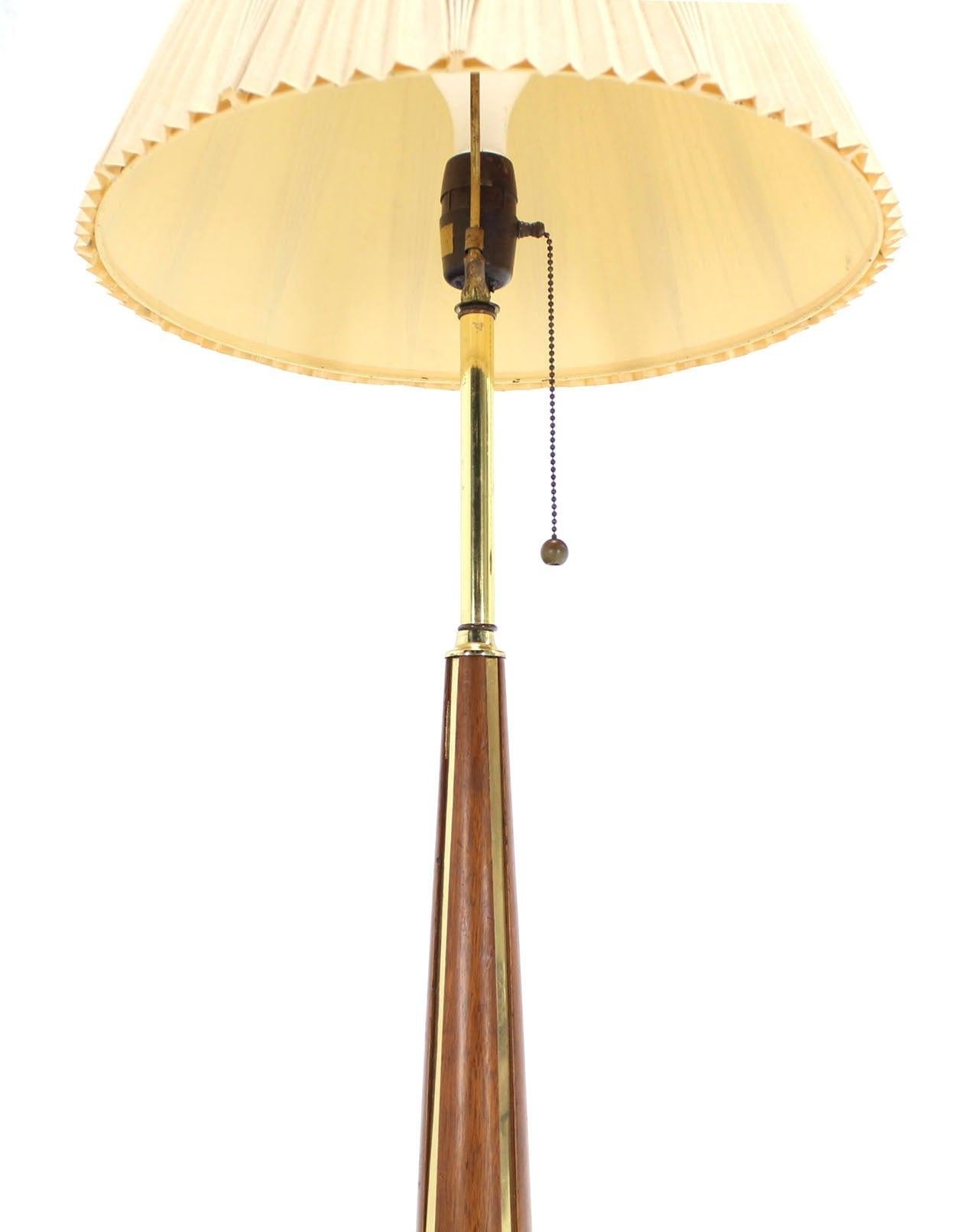 EstablishedLines 1970's Round Solid Oiled Walnut Brass Trims Base Mid Century Modern Floor Lamp