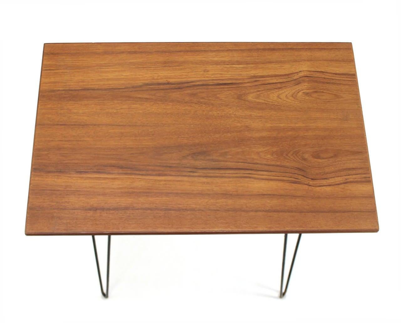 EstablishedLines Pair Teak Tops End Side Console Tables Stands Pedestals Tall Wire Legs MINT!