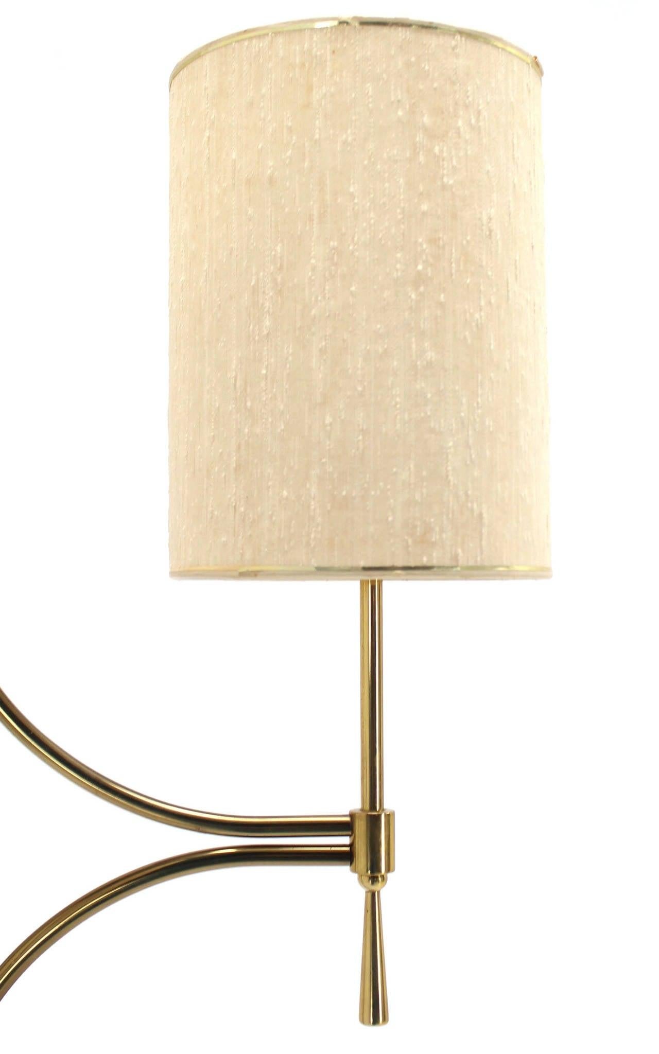 Mid Century Modern Walnut Brass Floor Lamp Round Marble Top Side Table Torchere