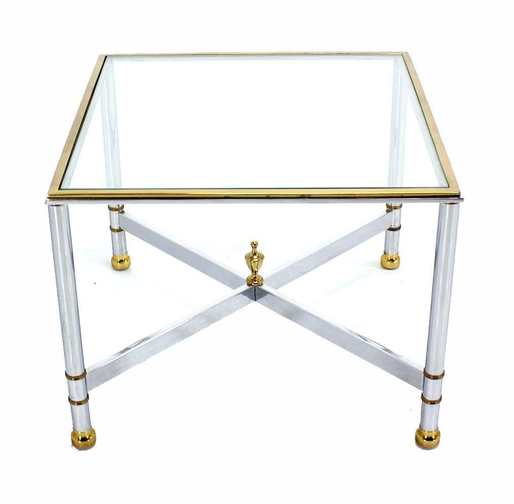 EstablishedLines Pair Mid Century Modern Square Chrome X Base End Side Coffee Tables Stands
