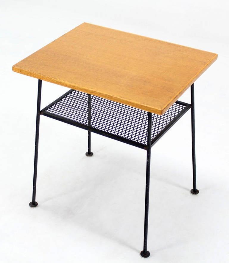 EstablishedLines Mid Century Modern Mesh Shelf Wire Legs Side or End Lamp Occasional Table Stand