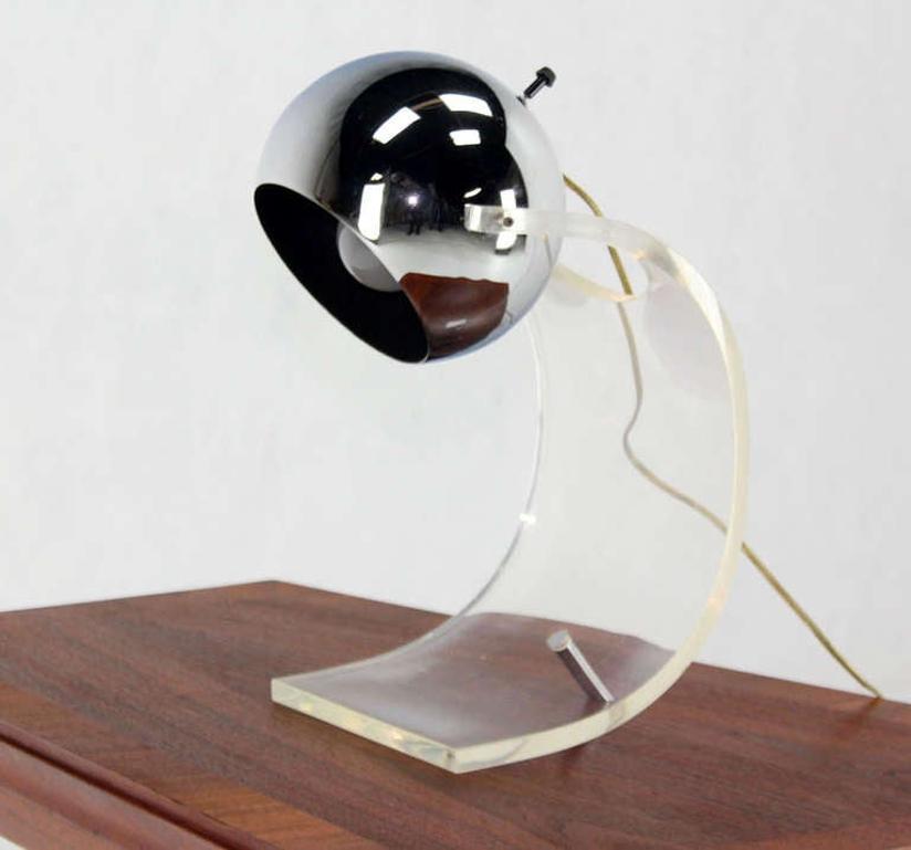 EstablishedLines Adjustable Chrome Globe Bent Lucite Base Mid Century Modern Table Lamp MINT!