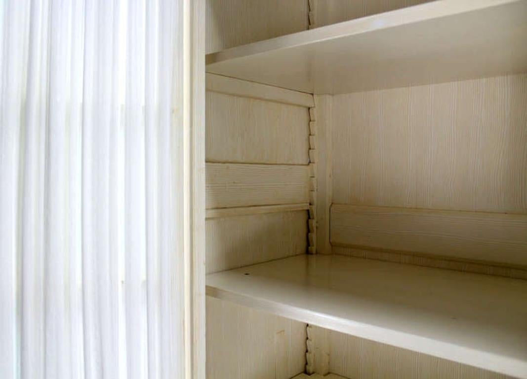 EstablishedLines Two Part Step Back Painted White Faux Finish Cupboard Green Blue Glass Vitrine