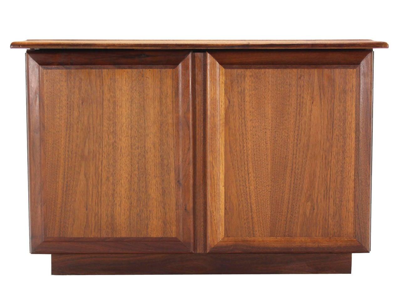 EstablishedLines Mid Century Modern Double Door Cabinet Cube Shape Walnut End Side Lamp Table