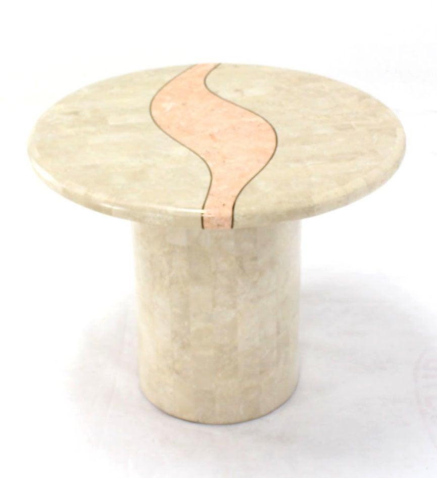 EstablishedLines Mid Century Modern Tessellated Stone Veneer End Side Lamp Table Pedestal Stand