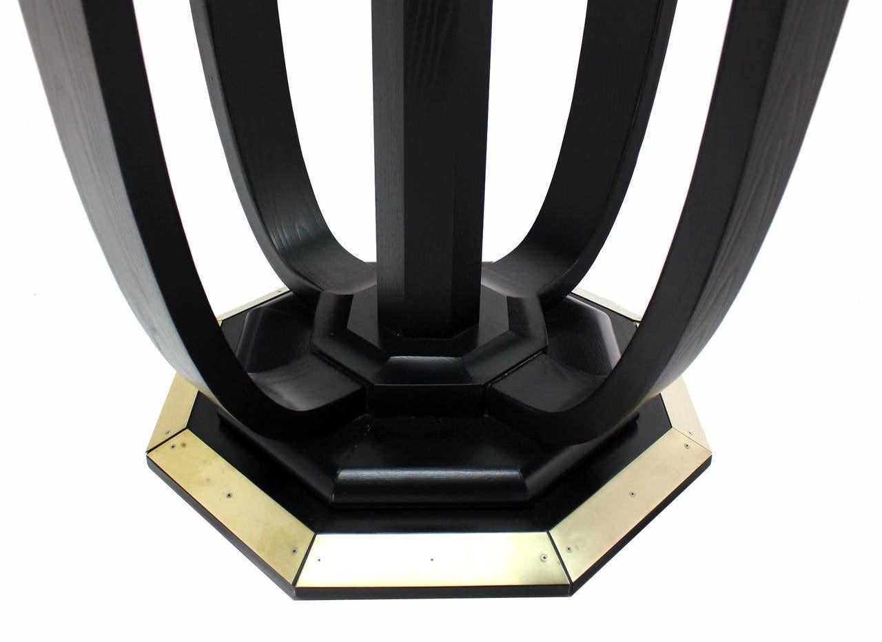 Large Square Glass Top Black Lacquer Brass Base Dining Conference Table MINT