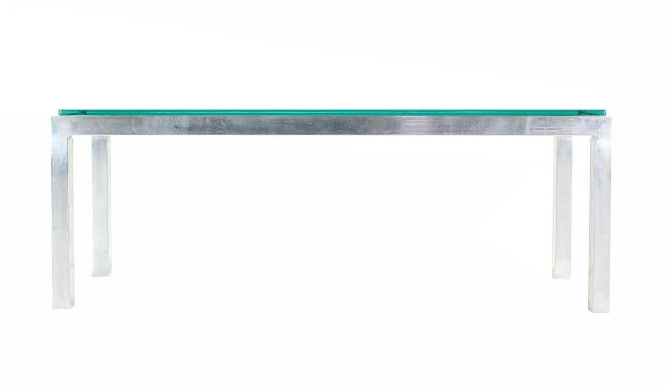 Square Aluminum Profile Metal Frame Glass Top Coffee Side Table Long Rectangle