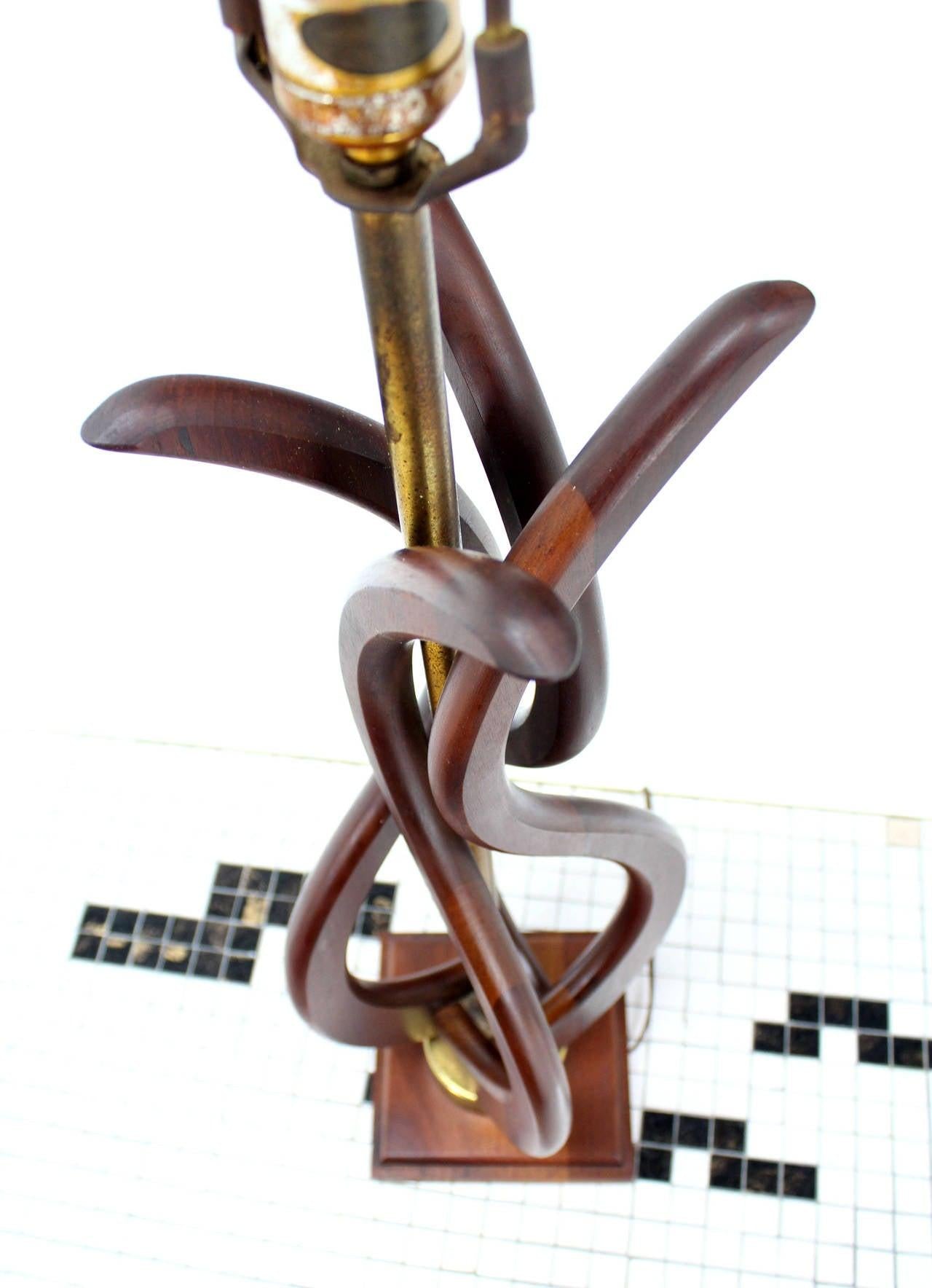 EstablishedLines Pair of Mid Century Modern Sculptural Flame Motive Oiled Walnut Table Lamps MINT
