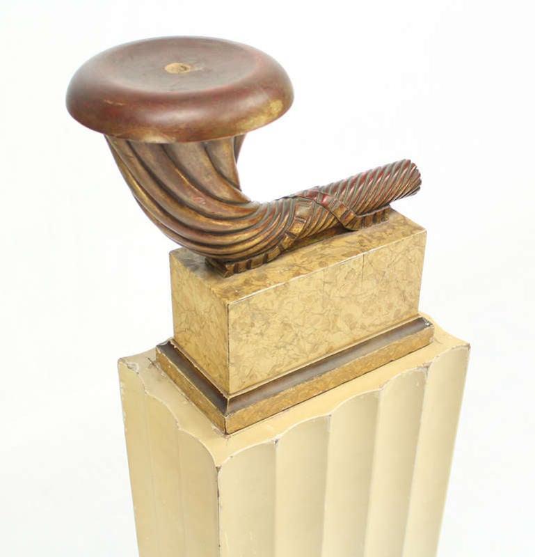 EstablishedLines Art Deco Carved Horn Shape on Scallop Woden Pedestal Floor Lamp Base
