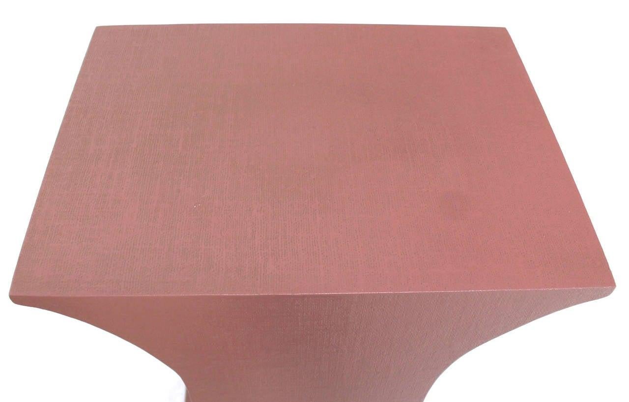 EstablishedLines Grasscloth Wrapped Three Mid Century Modern Pink Lacquer Brass Trim Pedestals