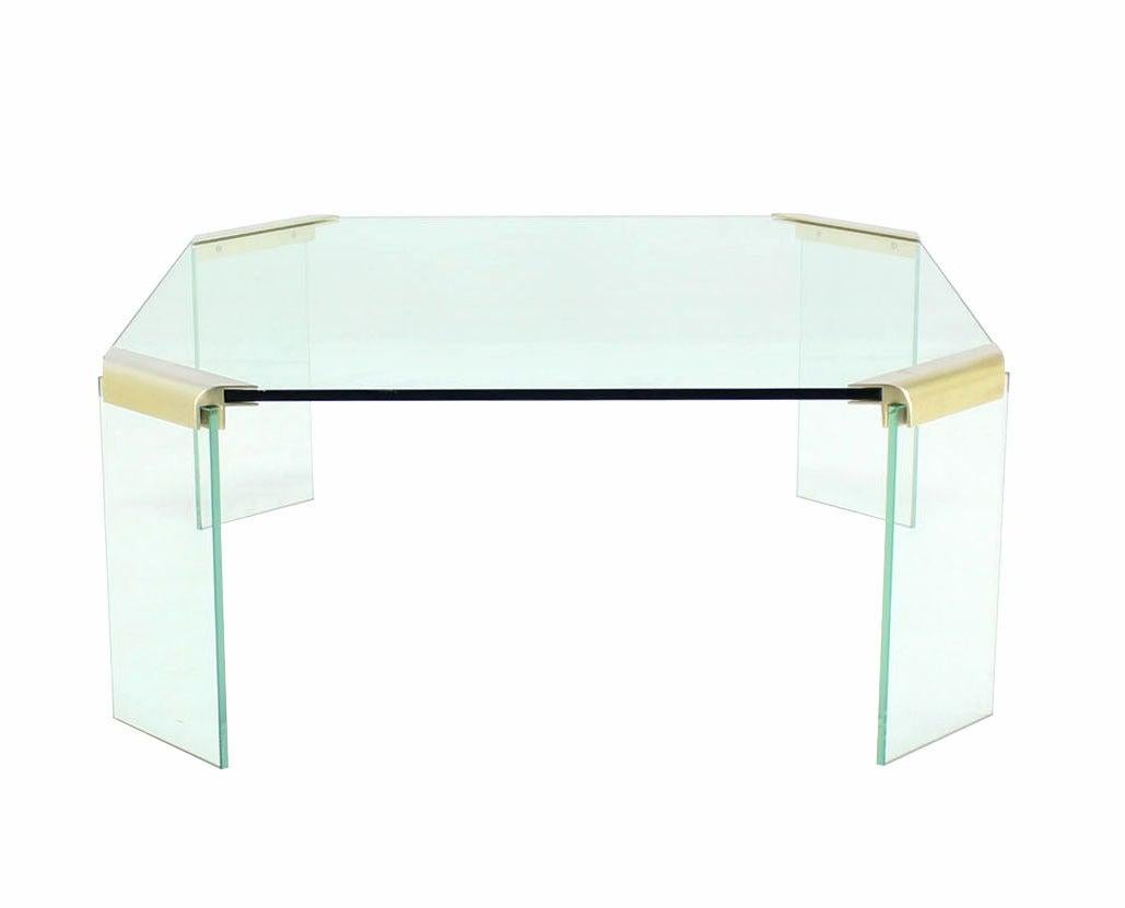 EstablishedLines Large Square Cut Corners Style Glass Top & Legs Brass Joint Coffee Table