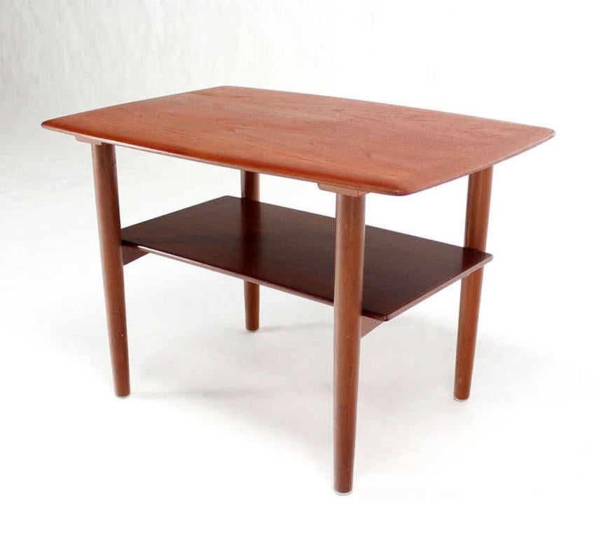 EstablishedLines Povl Dinesen Pair Danish Modern Teak End Tables Solid Tapered Dowel legs 1 Shelf