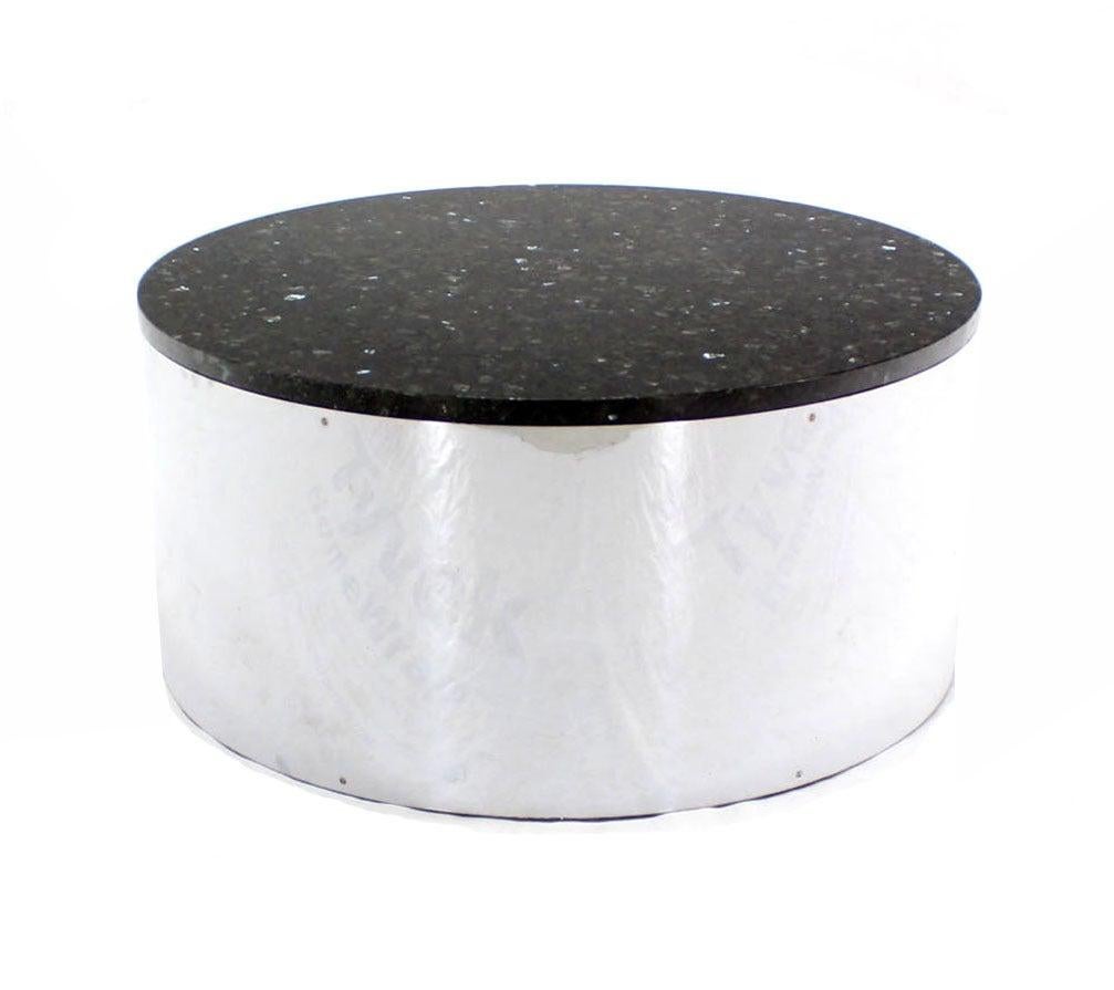 EstablishedLines Mid Century Modern Round Chrome 30" Cylinder Base Granite Top Coffee Table MINT