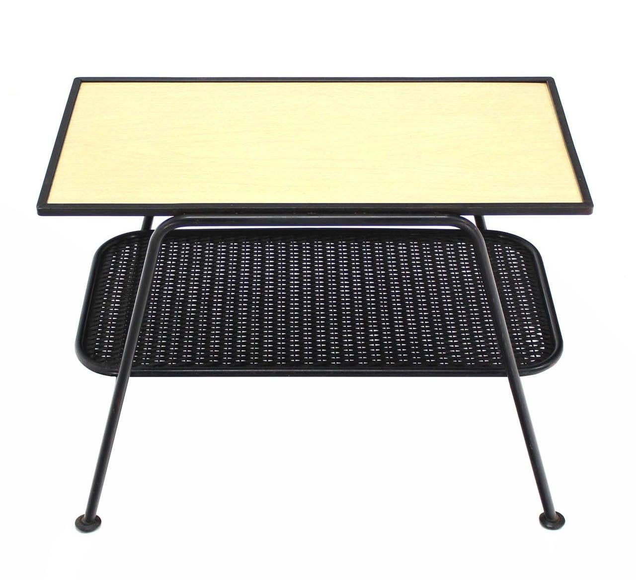 EstablishedLines Mid-Century Modern c1950s Bent Tube Two Tier Wicker Shelf Side End Table MINT