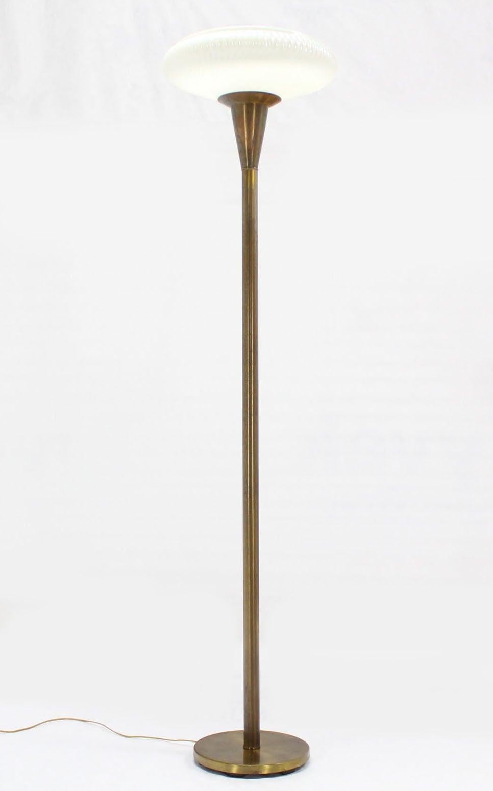 Brass Base with Iridescent Shell Scallop Edge Shade Floor Lamp Torchere MINT!