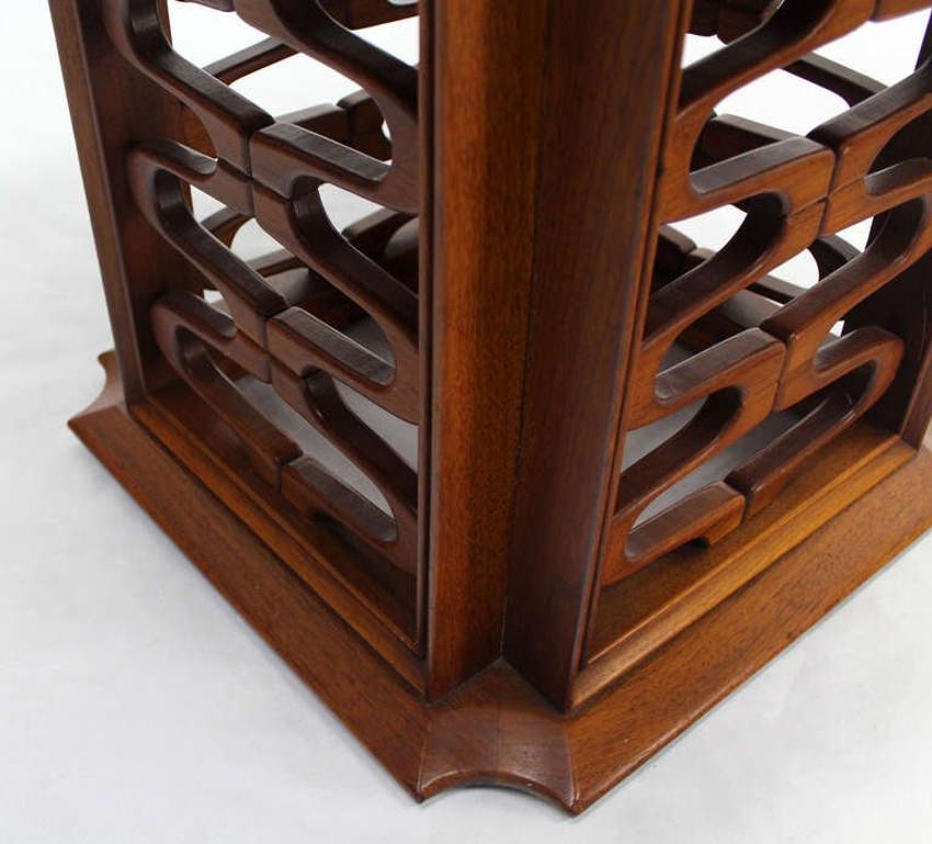 EstablishedLines Occasional Side Table Finely Carved Solid Walnut Base Figural Top Mid Century