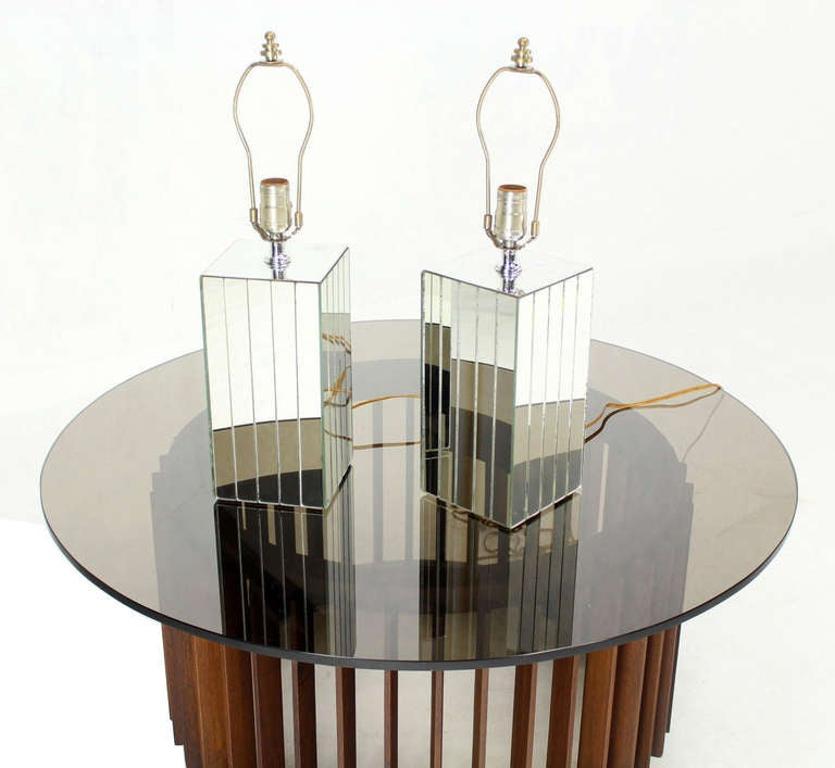 EstablishedLines Pair of Square Sky Scraper Shape Mid-Century Modern Mirrored Table Lamps MINT!