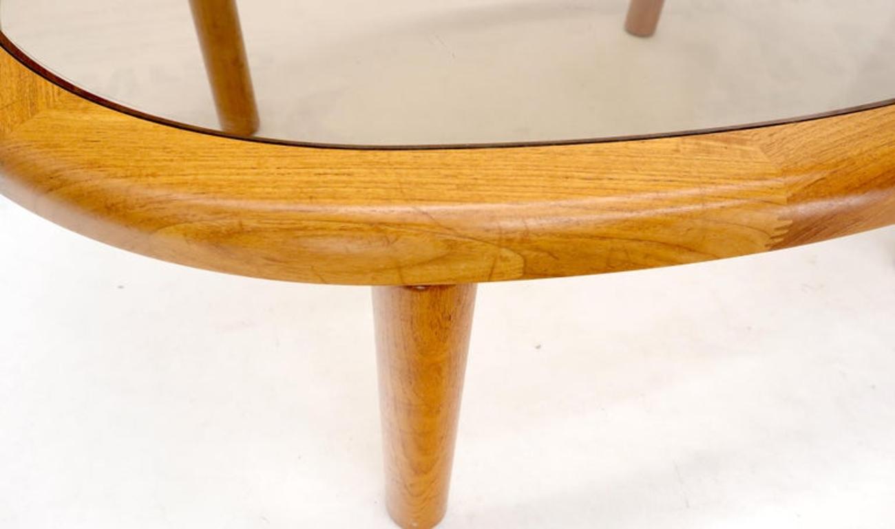 Danish Mid-Century Modern Oval Coffee Table with Smoked Glass Top