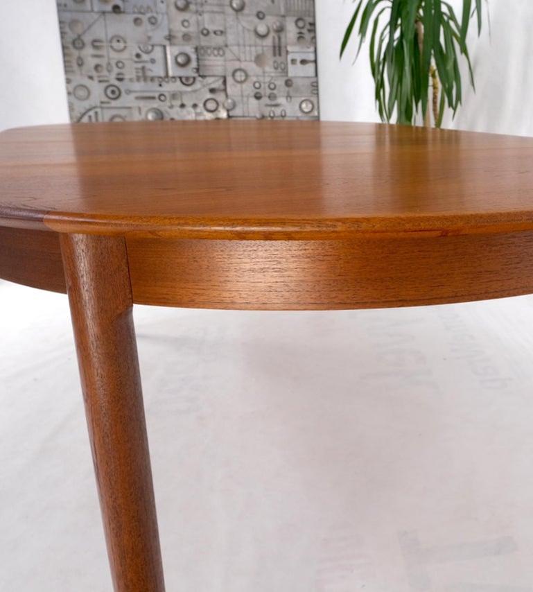 Danish Teak Mid-Century Modern Round Dining Table w/ Two Extension Boards Leafs