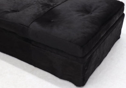 All Black Cowhide Fur Upholstery Custom Daybed Large Bench
