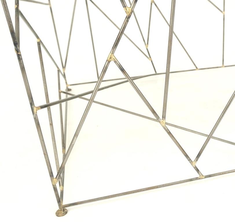 Travertine Top Wire Base Square Side End Table Stand Mid-Century Modern MINT!