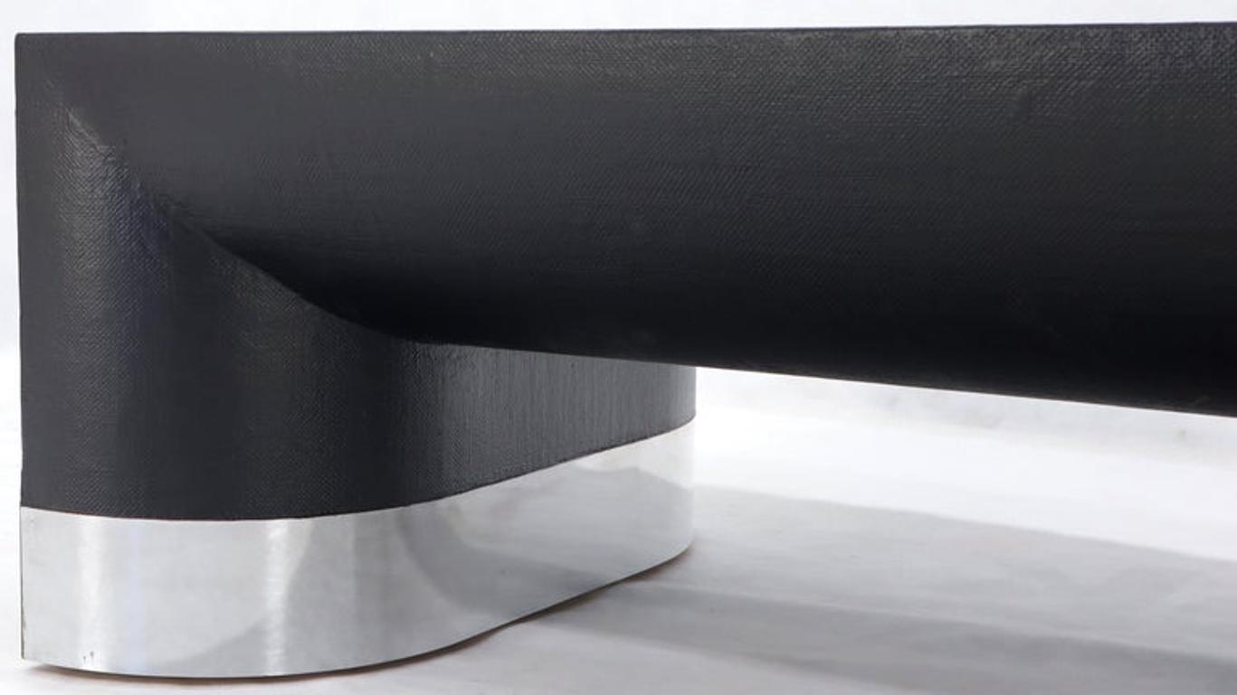 Large Black Lacquer Cloth Covered Chrome Base Rectangular Coffee Table