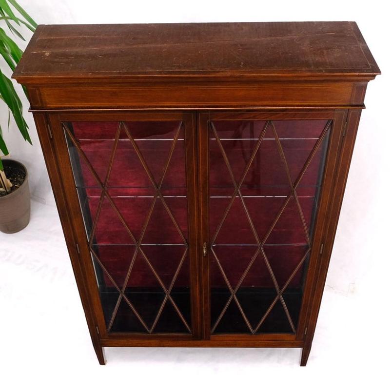 Individual Glass Pane Double Doors Pencil Inlay Flame Mahogany Show Case