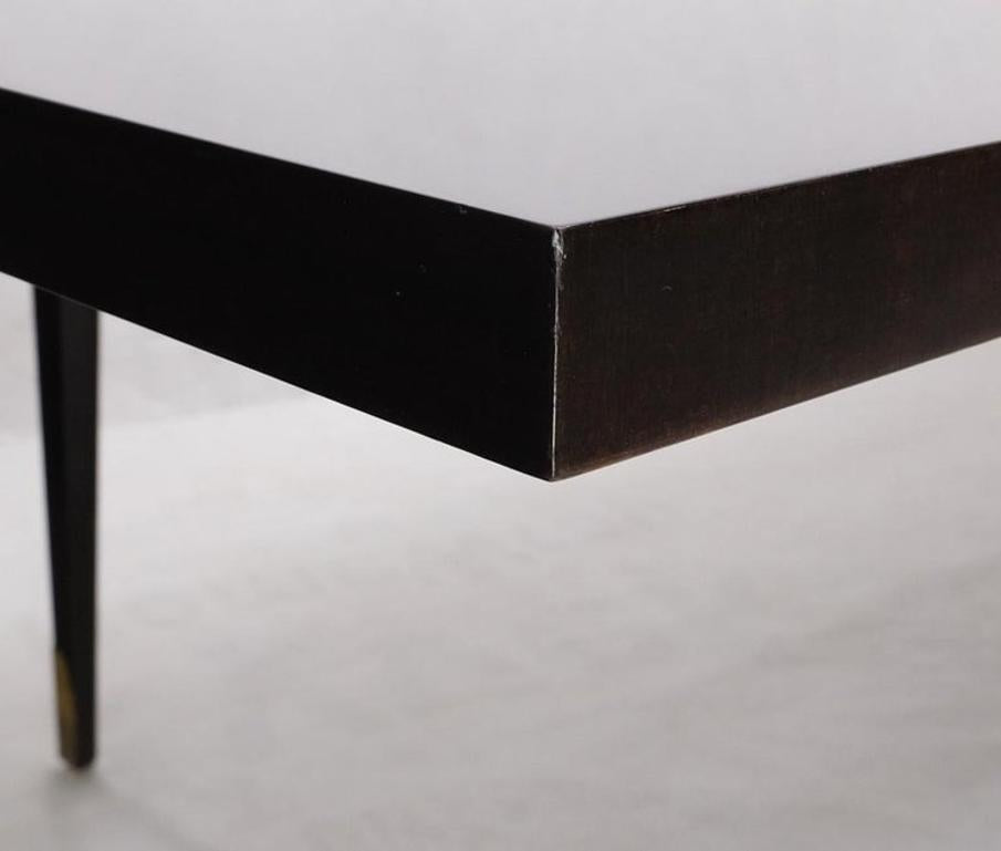 Large Tommi Parzinger Lacquered Mahogany Brass Feet Tapered Legs Dining Table