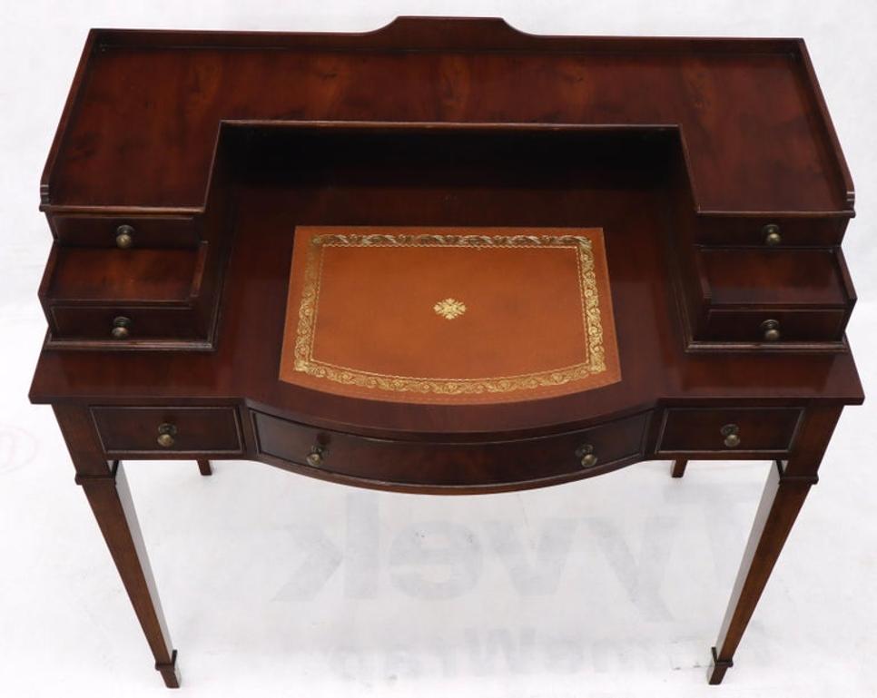 Petit English Multi Drawer Compartment Mahogany Leather Top Desk