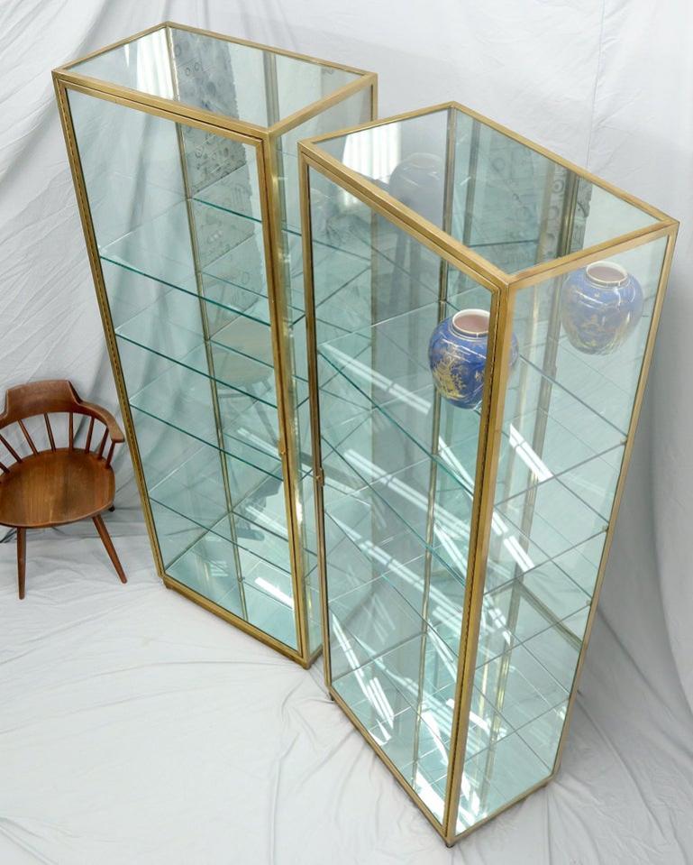 Pair of Solid Brass Studio Made Cube Shape Showcases Cabinets Shelves