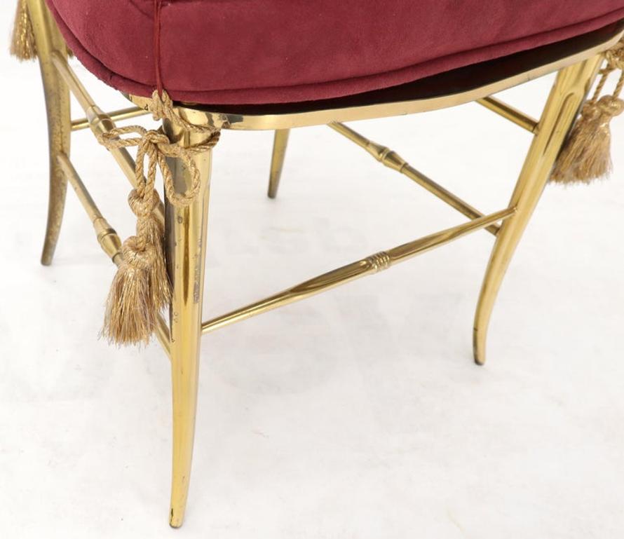 Set of 2 Italian Solid Brass Chiavari Chairs from 1950s Salmon Red Upholstery