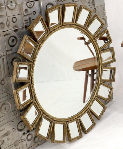 Heavy Round Brass or Bronze Sunburst Wall Mirror with Rope Edges
