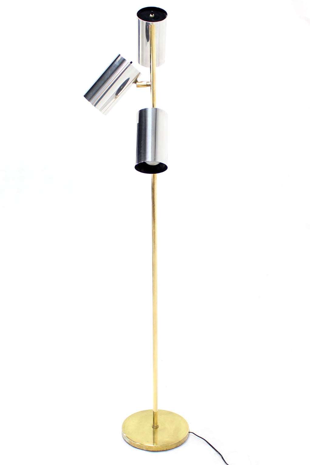 Midcentury Brass Base Floor Lamp with Three Fully Adjustable Chrome Shades
