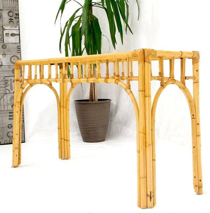 Bamboo Frame Glass Top Console Table w/ Figurative Brass Supports
