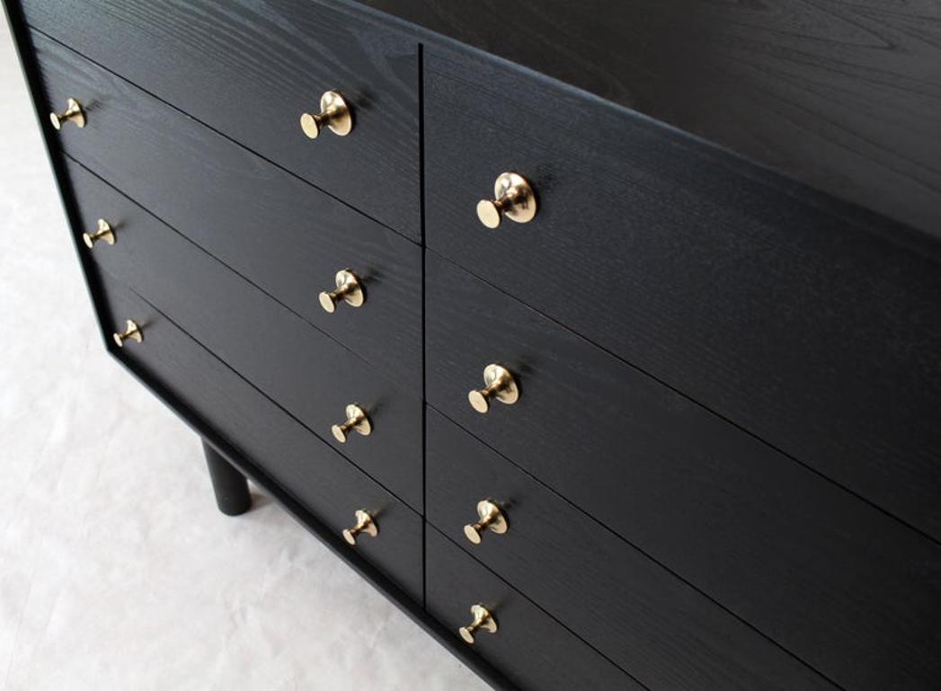 Ebonised Black Lacquer Double Dresser with Brass Pulls