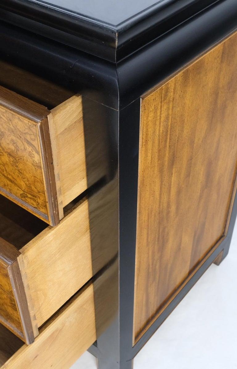 Burl Wood Black Ebonized Border 9 Drawers Long Dresser Credenza Brass Pulls Mint