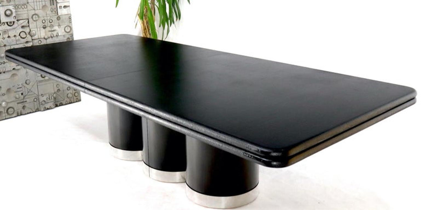 Triple Cylinder Base Lacquered Cloth Wrapped Extra Long Dining Conference Table