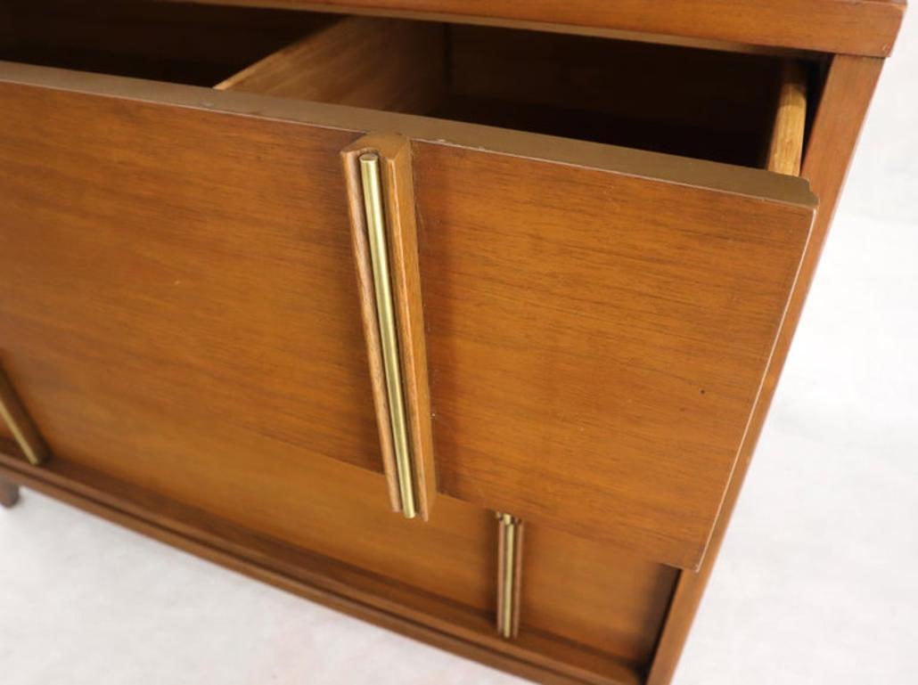 Mid-Century Modern Five Drawers High Chest Dresser with Brass Accents