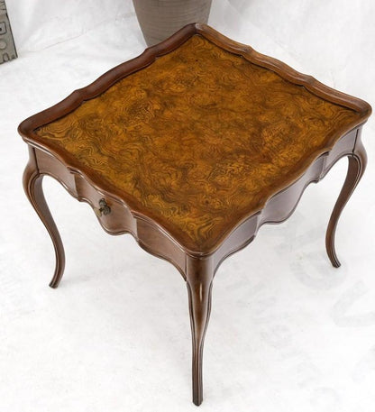 Baker Burl Wood Square One Drawer Cabriole Leg Side End Table Gallery Top