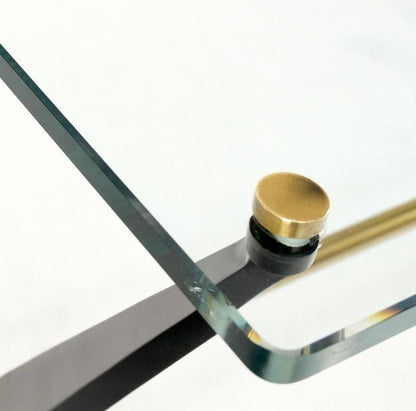 Italian Mid-Century Modern Cast Metal & Brass Base Glass Rectangle Coffee Table