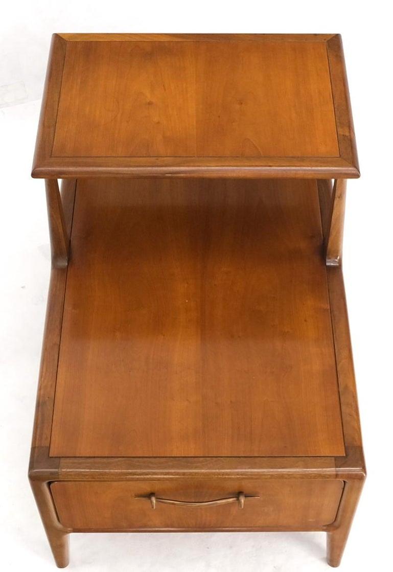 Henredon Solid Walnut Sculptural Two Tier One Drawer Step Side Table