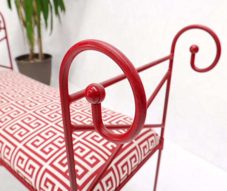 Circa 1960s Wrought Iron Window Bench Fully Restored New Red Lacquer Upholstery