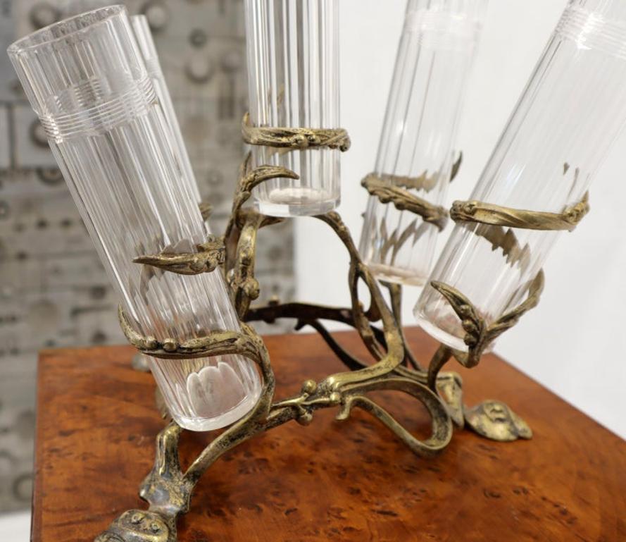 Art Nouveau 5 Branches Center Piece Cut Glass Vases