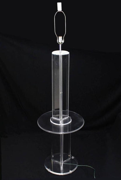 Mid Century Modern Lucite Floor Lamp with Round Built In Table