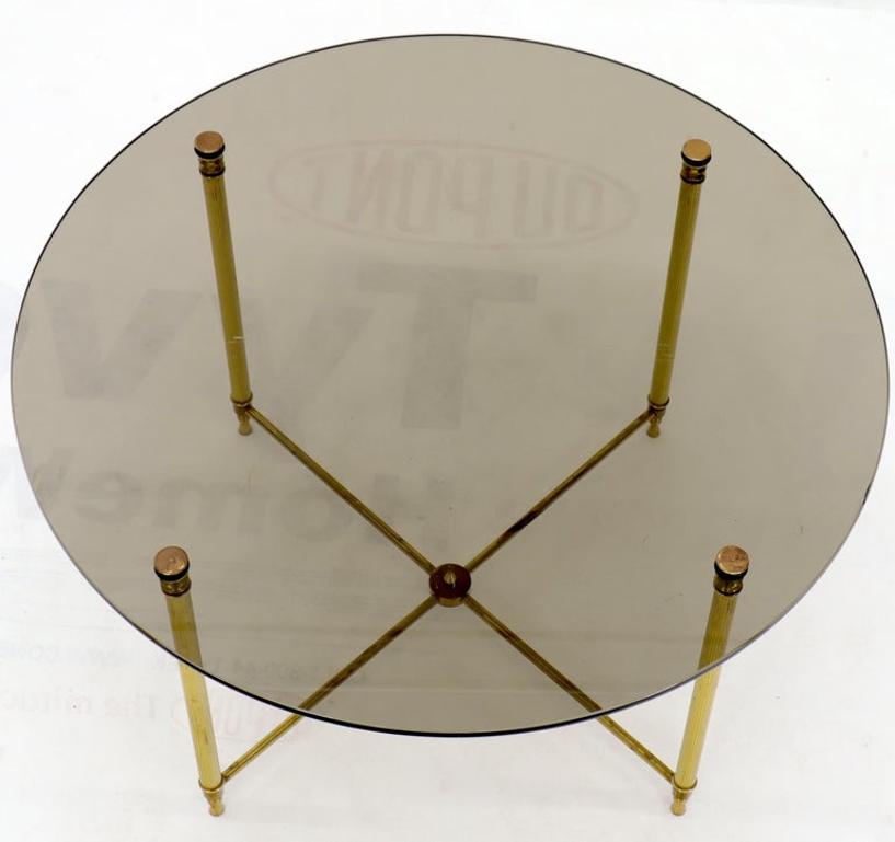 Circular Round Smoked Glass Brass Legs Nesting Coffee Table