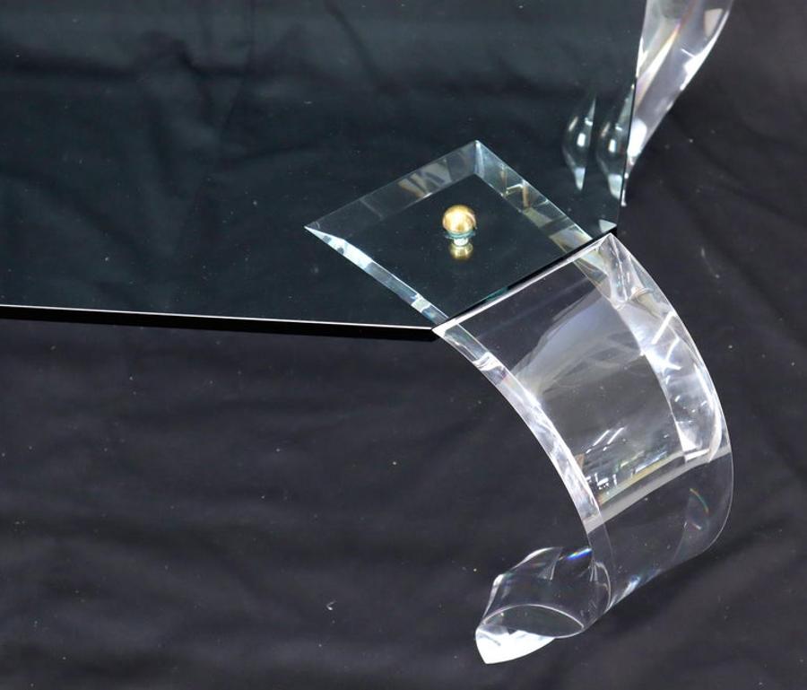 Glass Top Bent Lucite Legs Rectangular Coffee Table