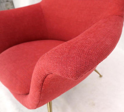Italian Mid-Century Modern New Red Upholstery Lounge Chair on Solid Brass Legs