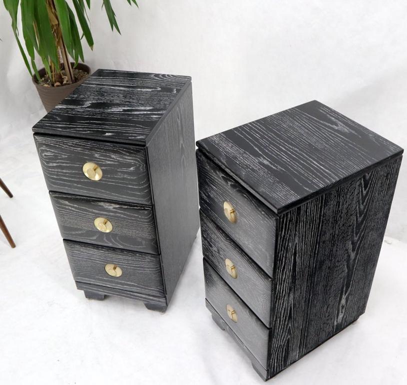 Pair of Three-Drawer Ceruised Oak Nightstands End Tables