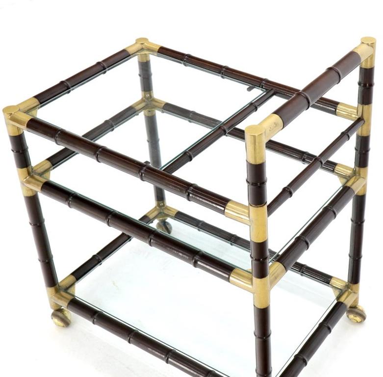 Italian Faux Bamboo Three-Tier Glass Shelves Rolling Serving Cart Bar