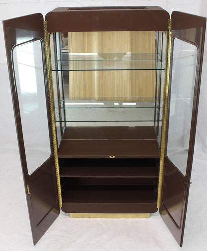 Tall High Gloss Lacquer Finish Rounded Beveled Glass Display Cabinet Wall Unit